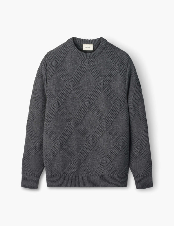 forét LINE CABLE KNIT - DARK GREY MÉLANGE