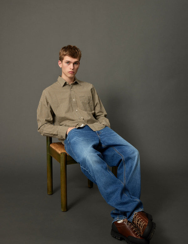 Forét MAPLE POPLIN SHIRT - ARMY/CLOUD