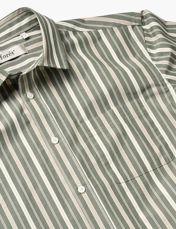 Forét MAPLE POPLIN SHIRT - DARK GREEN STRIPE