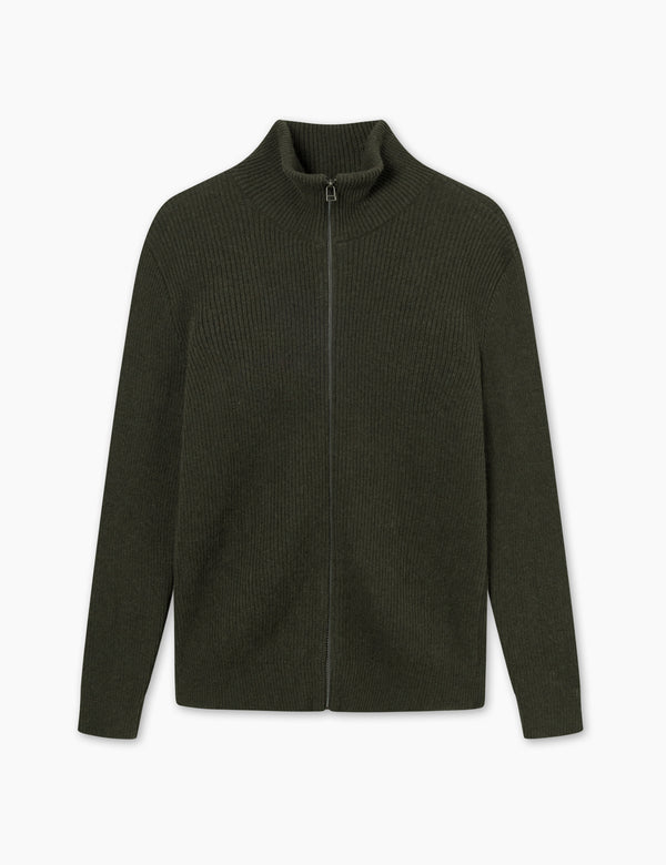forét MARSH RIB ZIP HIGH NECK - DARK MOSS