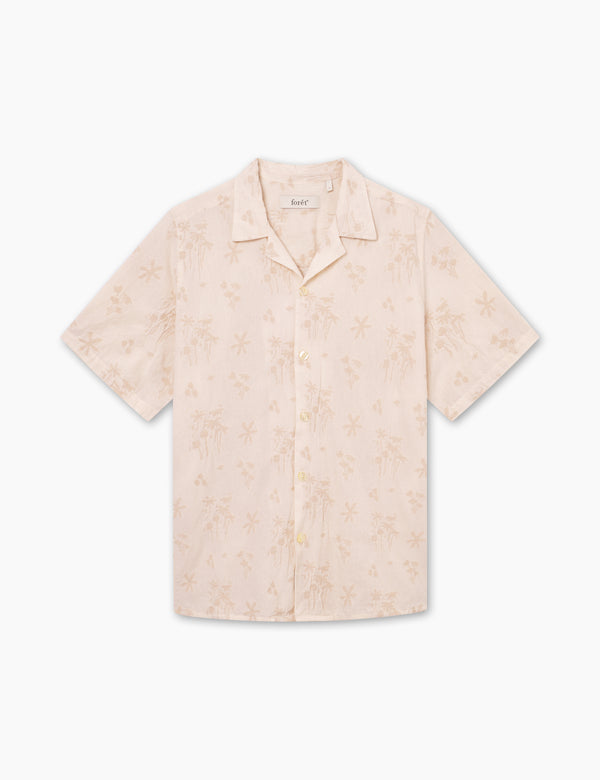 forét PEER FLOWER JACQUARD SS SHIRT - CLOUD