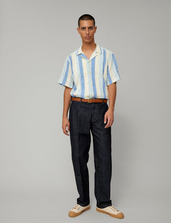 Forét PEER JACQUARD SS SHIRT - BLUE/CLOUD
