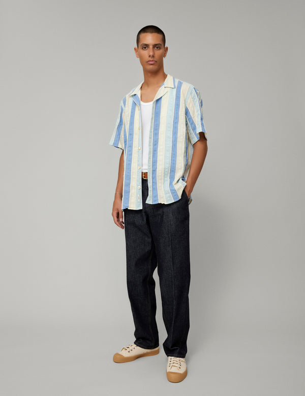 Forét PEER JACQUARD SS SHIRT - BLUE/CLOUD