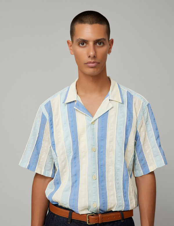 Forét PEER JACQUARD SS SHIRT - BLUE/CLOUD