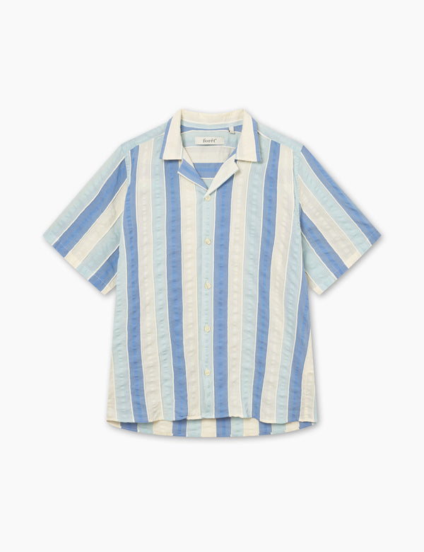 forét PEER JACQUARD SS SHIRT - BLUE/CLOUD