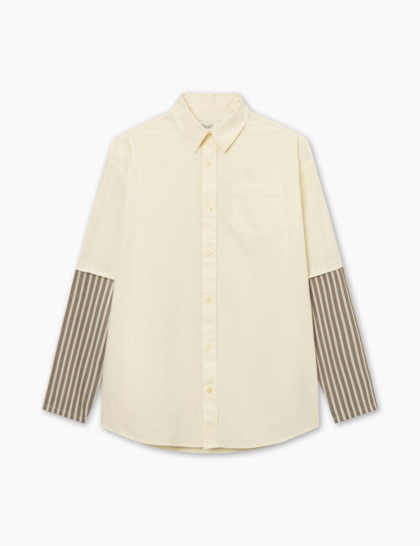 forét REST SHIRT - CLOUD/BROWN STRIPE