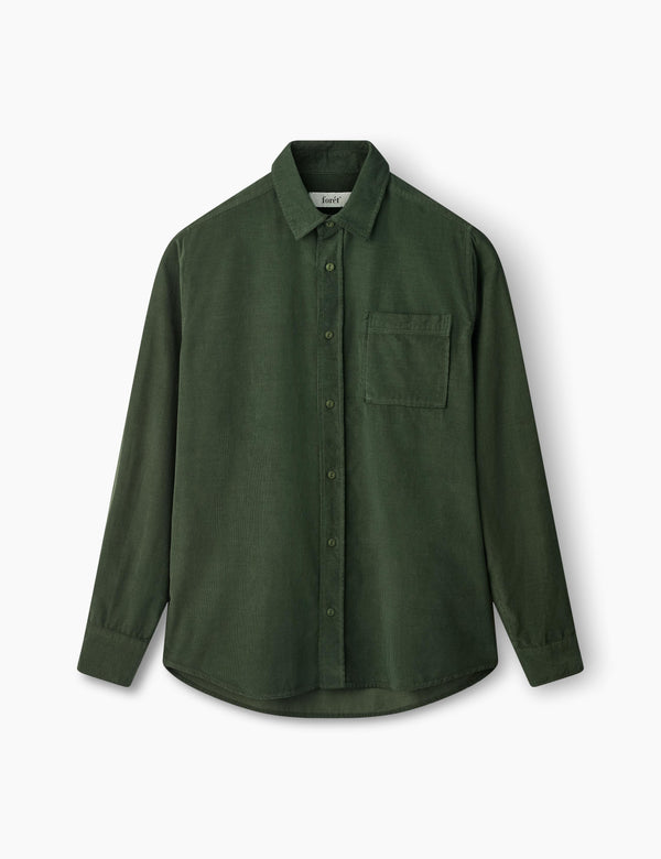 forét RIVER CORDUROY SHIRT - DARK GREEN