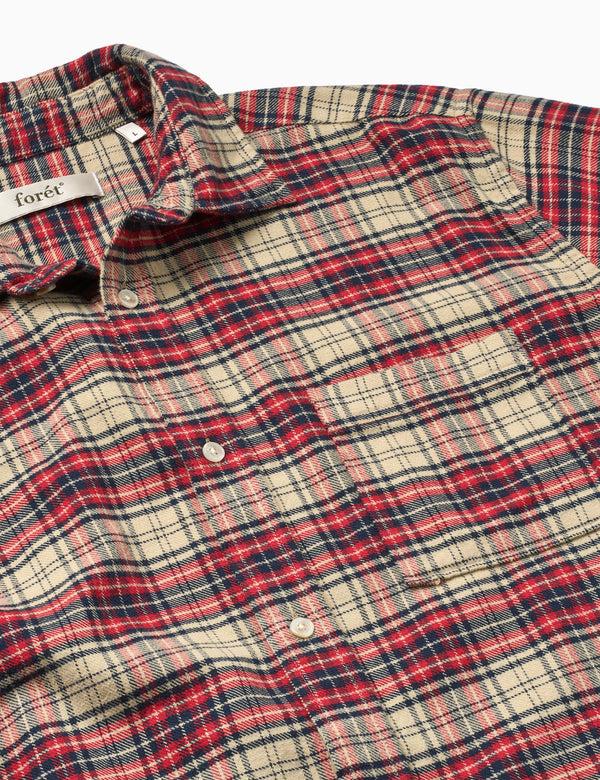 Forét RIVER FLANNEL SHIRT - RED/NAVY/CLOUD