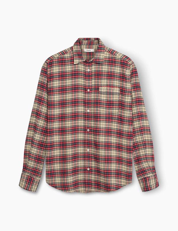 forét RIVER FLANNEL SHIRT - RED/NAVY/CLOUD