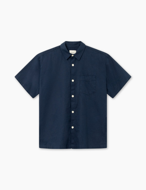 forét SERENE LINEN SS SHIRT - NAVY