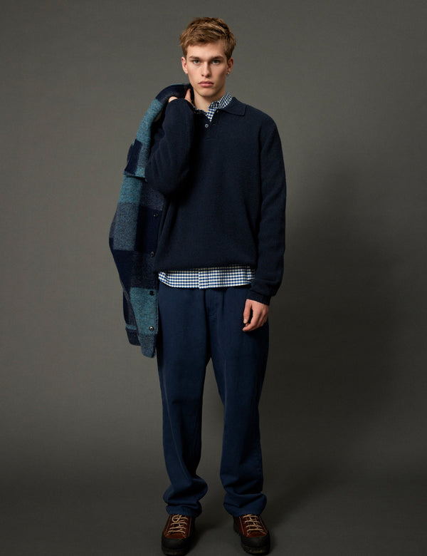 Forét TIMBER BRUSHED POLO KNIT - NAVY