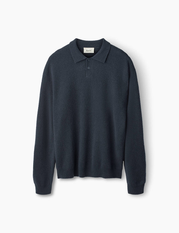 forét TIMBER BRUSHED POLO KNIT - NAVY