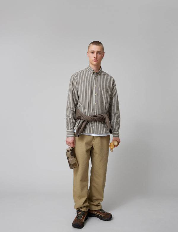Forét VISION SHIRT - COLD BROWN/KHAKI STRIPE