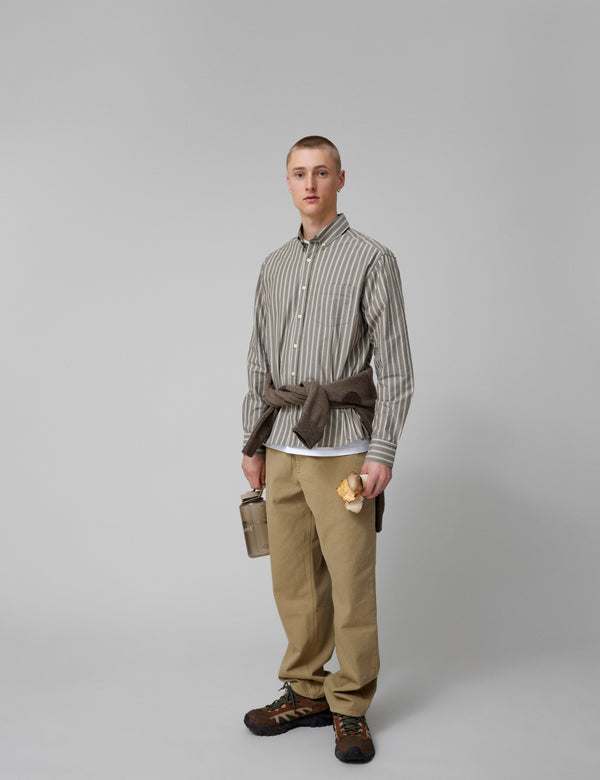 Forét VISION SHIRT - COLD BROWN/KHAKI STRIPE