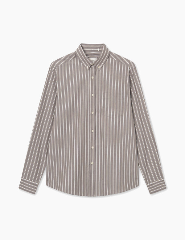 forét VISION SHIRT - COLD BROWN/KHAKI STRIPE
