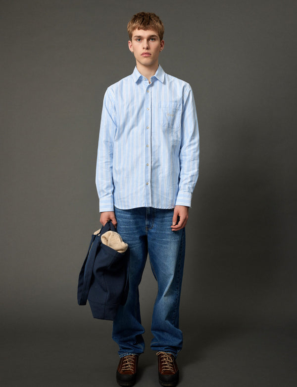 Forét JUNO EMBROIDERED OXFORD SHIRT - LIGHT BLUE STRIPE