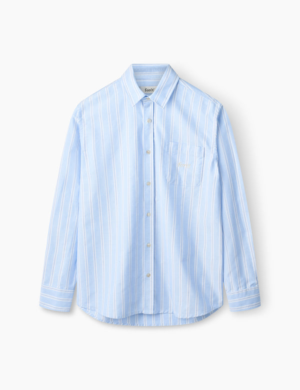 forét JUNO EMBROIDERED OXFORD SHIRT - LIGHT BLUE STRIPE