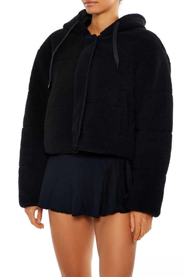 Forever 21 Active Hooded Faux Shearling Jacket