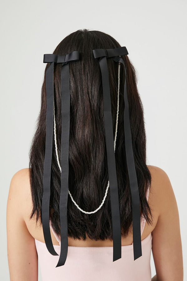 forever 21 Beaded Bow & Chain Hair Clip Set