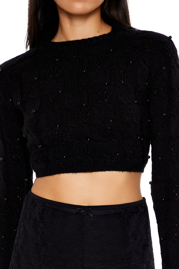 Forever 21 Beaded Cropped Cable Knit Sweater