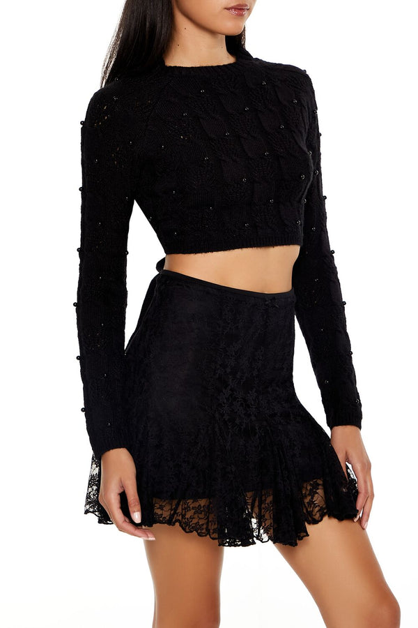 Forever 21 Beaded Cropped Cable Knit Sweater