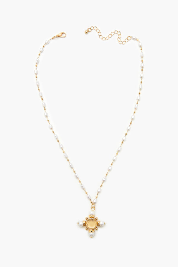 forever 21 Beaded Faux Pearl Cross Necklace