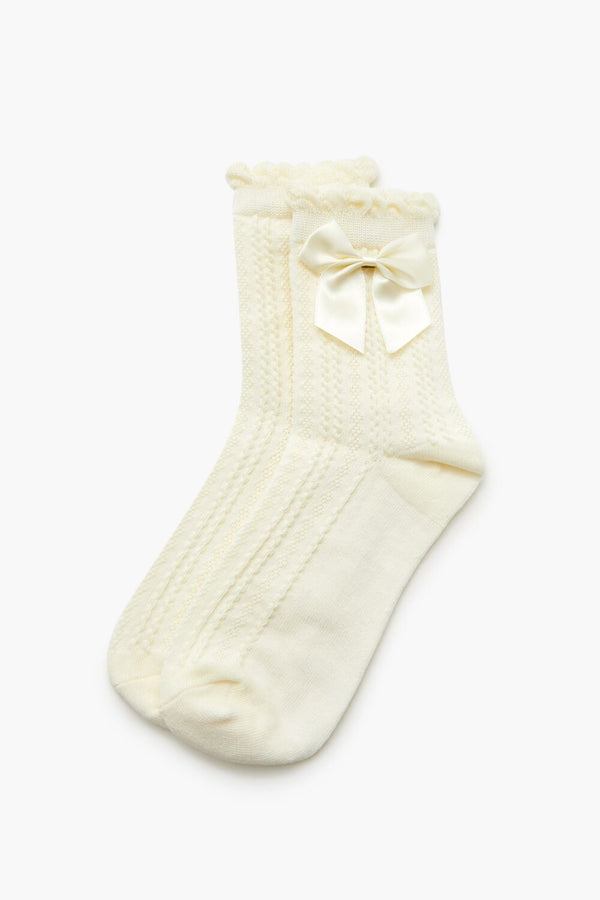 Forever 21 Bow Cable Knit Crew Socks