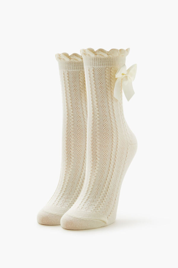 forever 21 Bow Cable Knit Crew Socks
