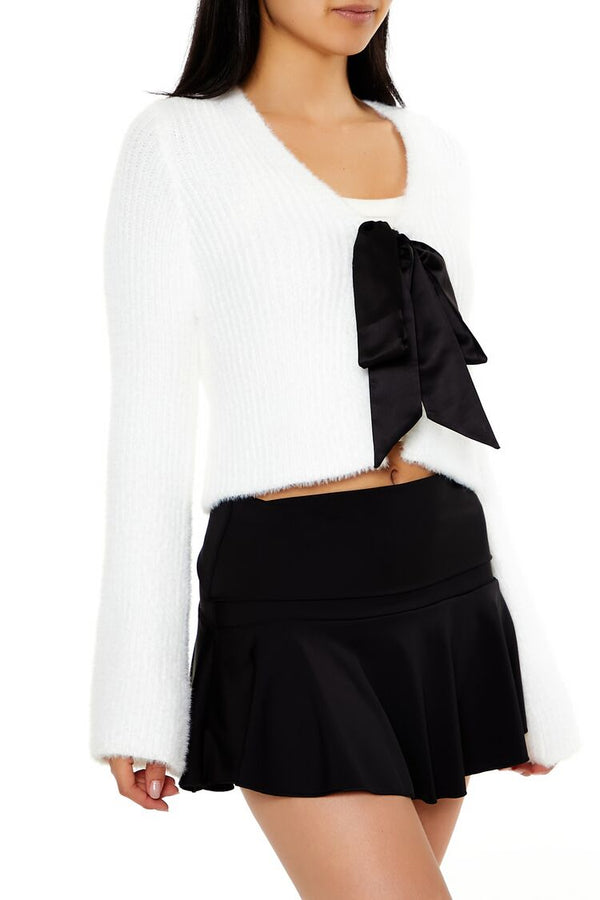 Forever 21 Bow Fuzzy Knit Cardigan Sweater