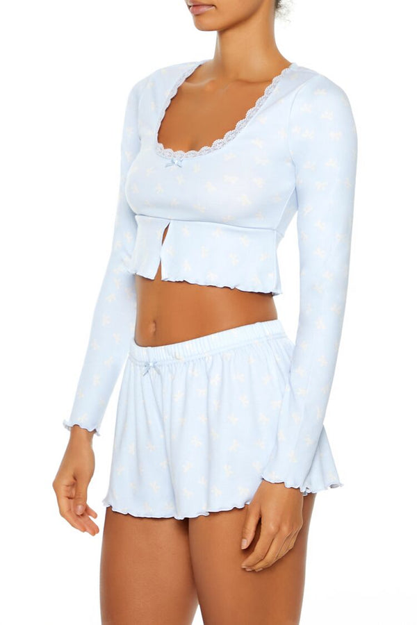 Forever 21 Bow Print Flounce Pajama Crop Top