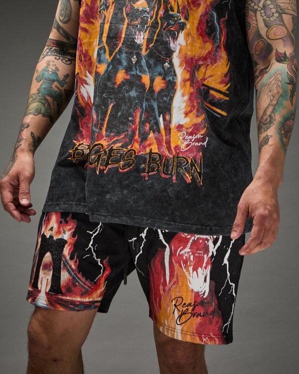 forever 21 Bridges Burn Fleece Short - Washed Black