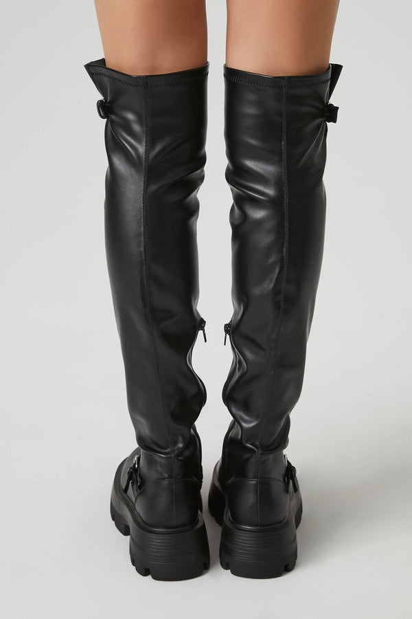 Forever 21 Buckled Faux Leather Knee-High Boots