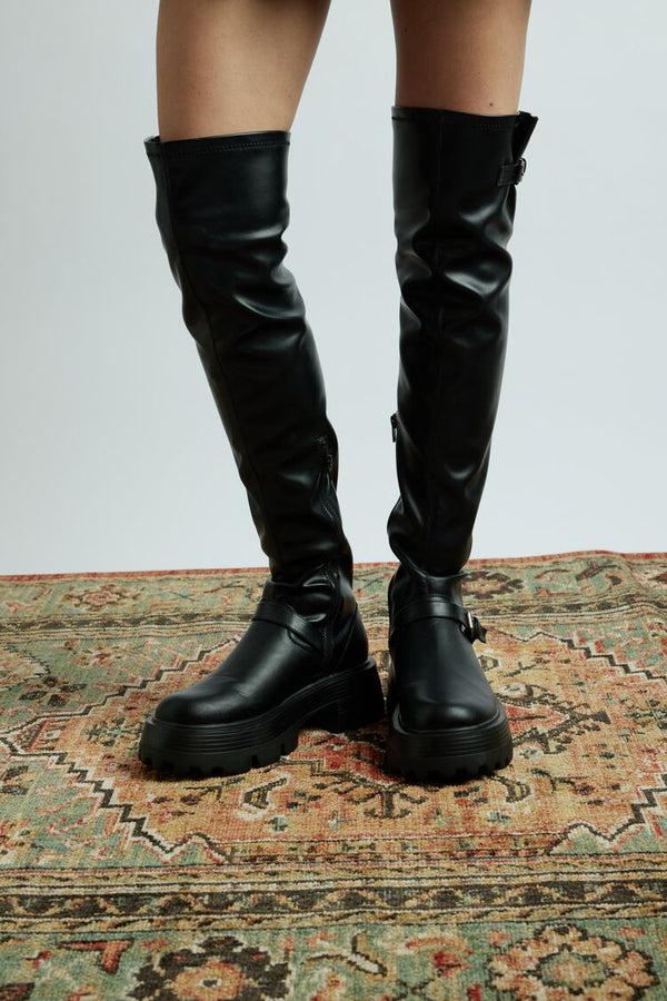 forever 21 Buckled Faux Leather Knee-High Boots
