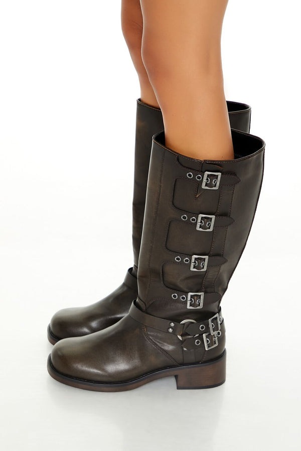 Forever 21 Buckled Knee-High Boots (Wide)