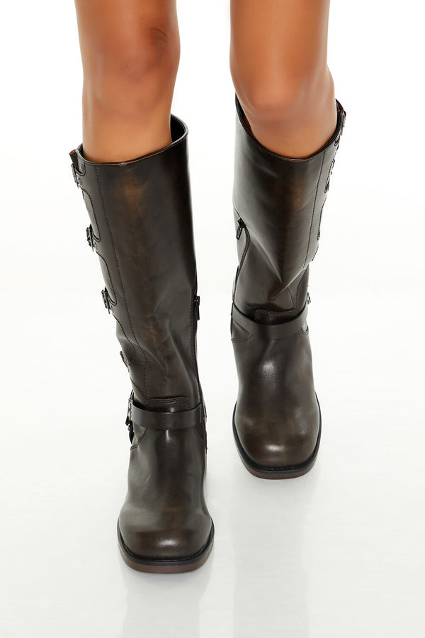 Forever 21 Buckled Knee-High Boots (Wide)