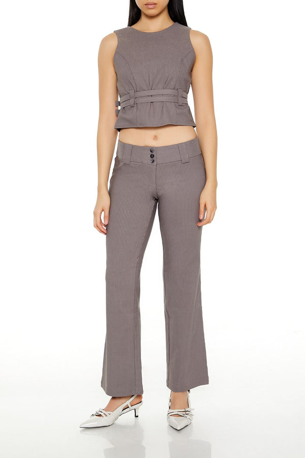 Forever 21 Buckled Pinstriped Crop Top