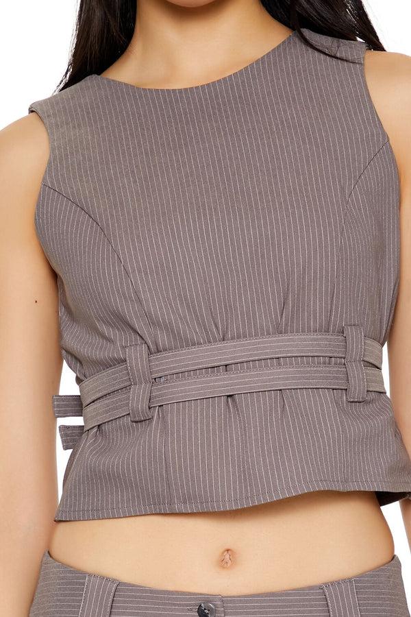 Forever 21 Buckled Pinstriped Crop Top