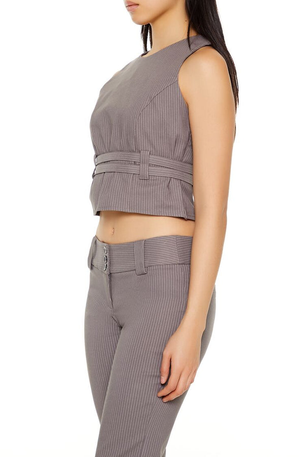 Forever 21 Buckled Pinstriped Crop Top