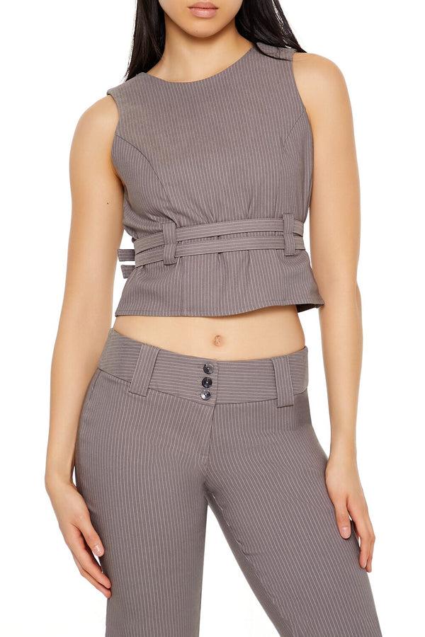 forever 21 Buckled Pinstriped Crop Top