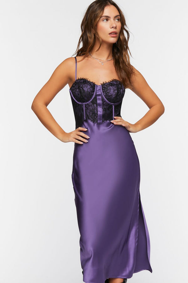 Forever 21 Bustier Satin Slip Midi Dress