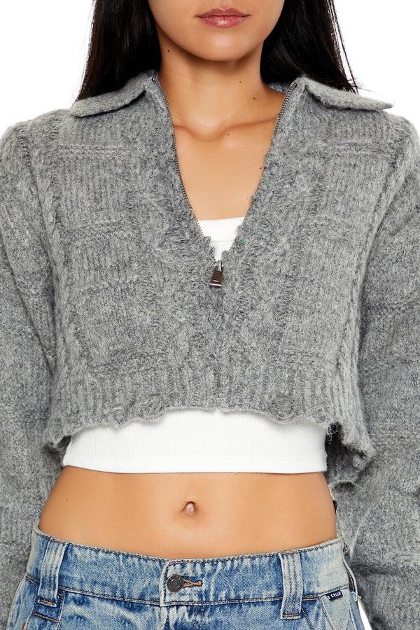 Forever 21 Cable Knit Sharkbite Half-Zip Sweater