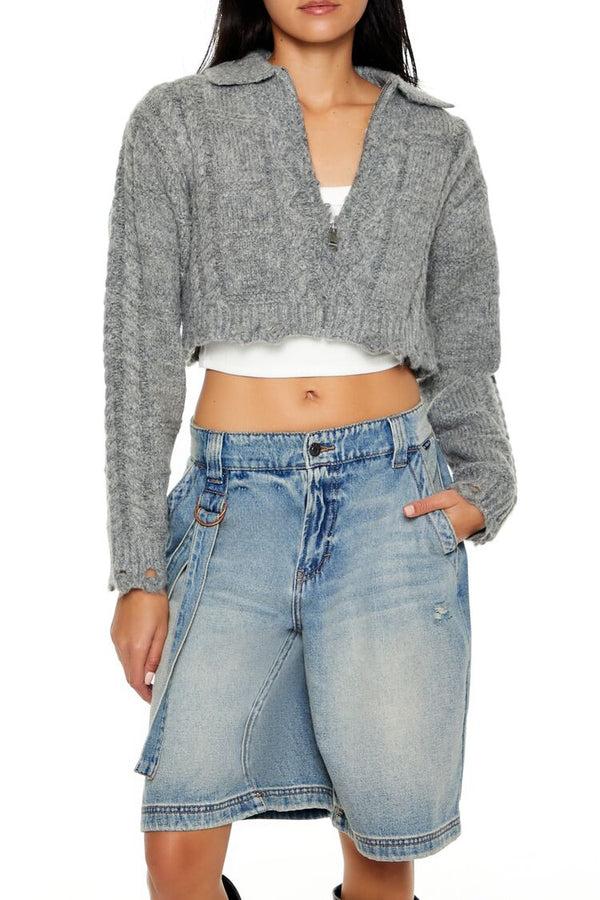 forever 21 Cable Knit Sharkbite Half-Zip Sweater