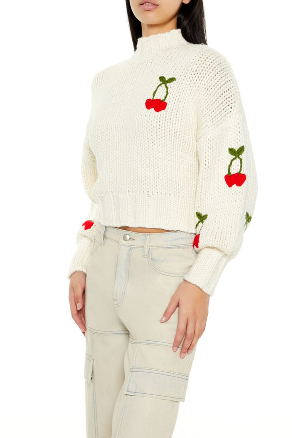 Forever 21 Cherry Mock Neck Sweater
