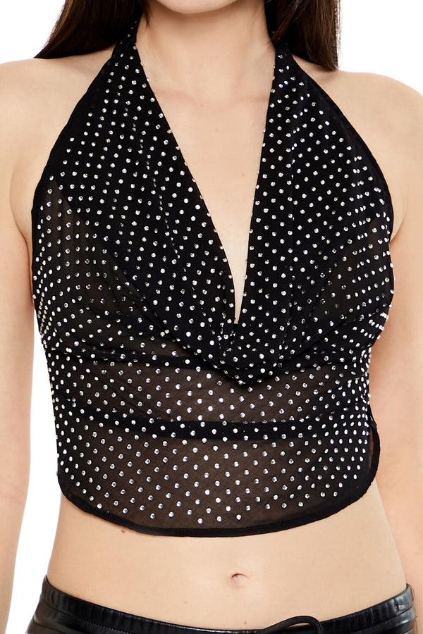 Forever 21 Chiffon Rhinestone Halter Top