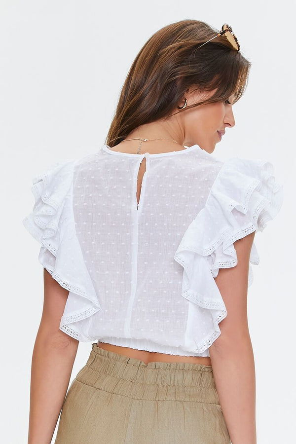 Forever 21 Clip Dot Lace-Trim Crop Top