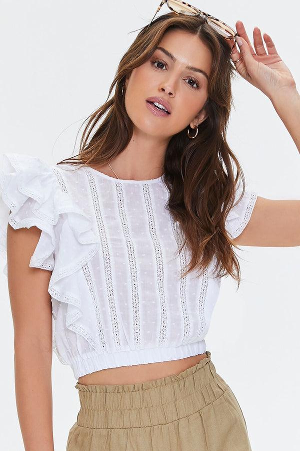 forever 21 Clip Dot Lace-Trim Crop Top