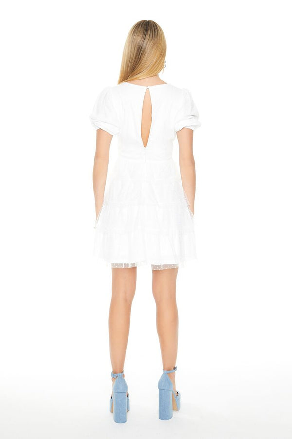 Forever 21 Clip-Dot Puff-Sleeve Mini Dress