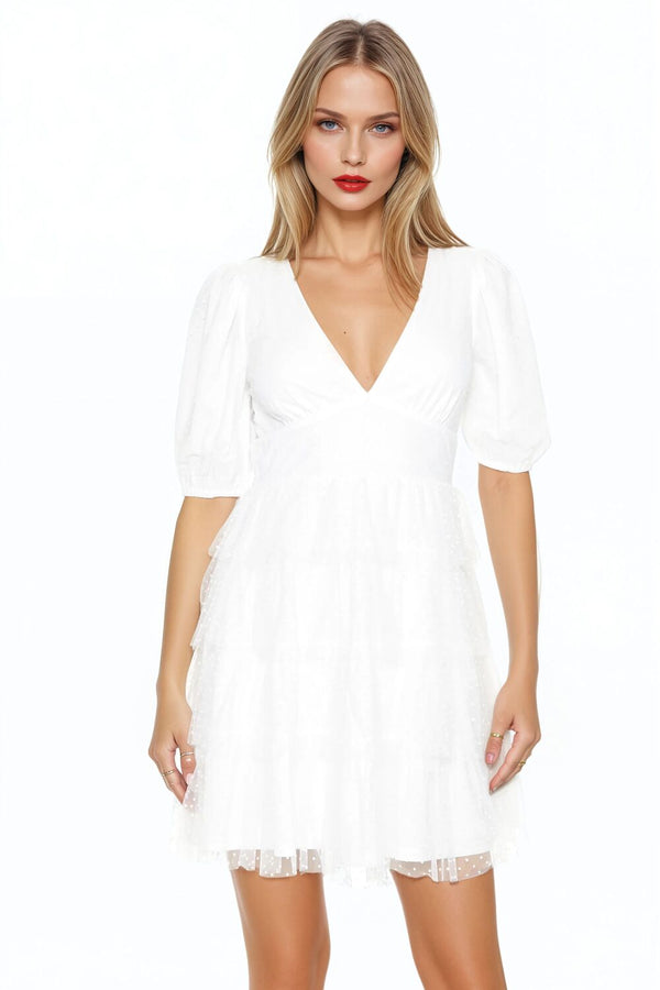 Forever 21 Clip-Dot Puff-Sleeve Mini Dress