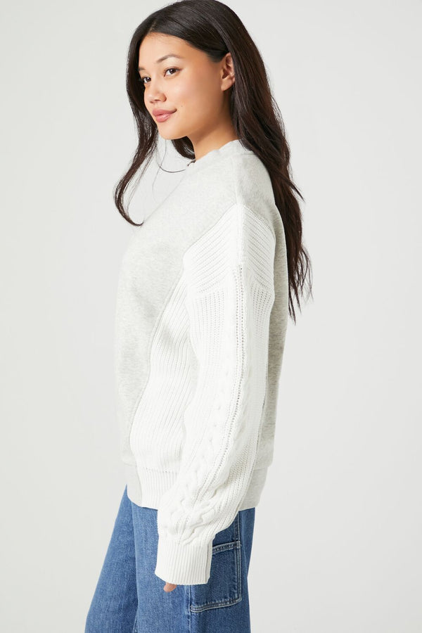 Forever 21 Colorblock Cable Knit-Sleeve Pullover