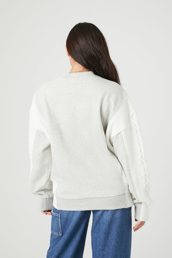 Forever 21 Colorblock Cable Knit-Sleeve Pullover